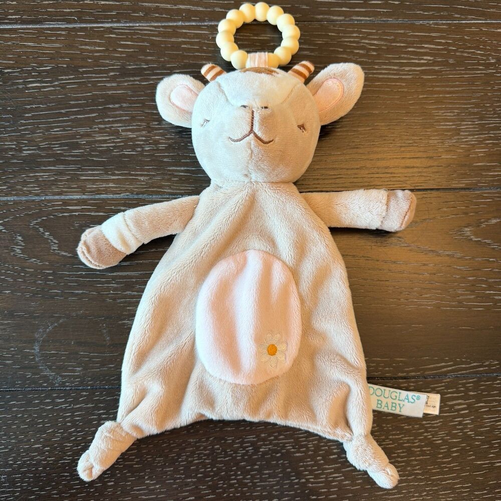 Douglas Baby Daisy Goat Lovey Knotted Corners Security Blanket Plush w/‎ Teether